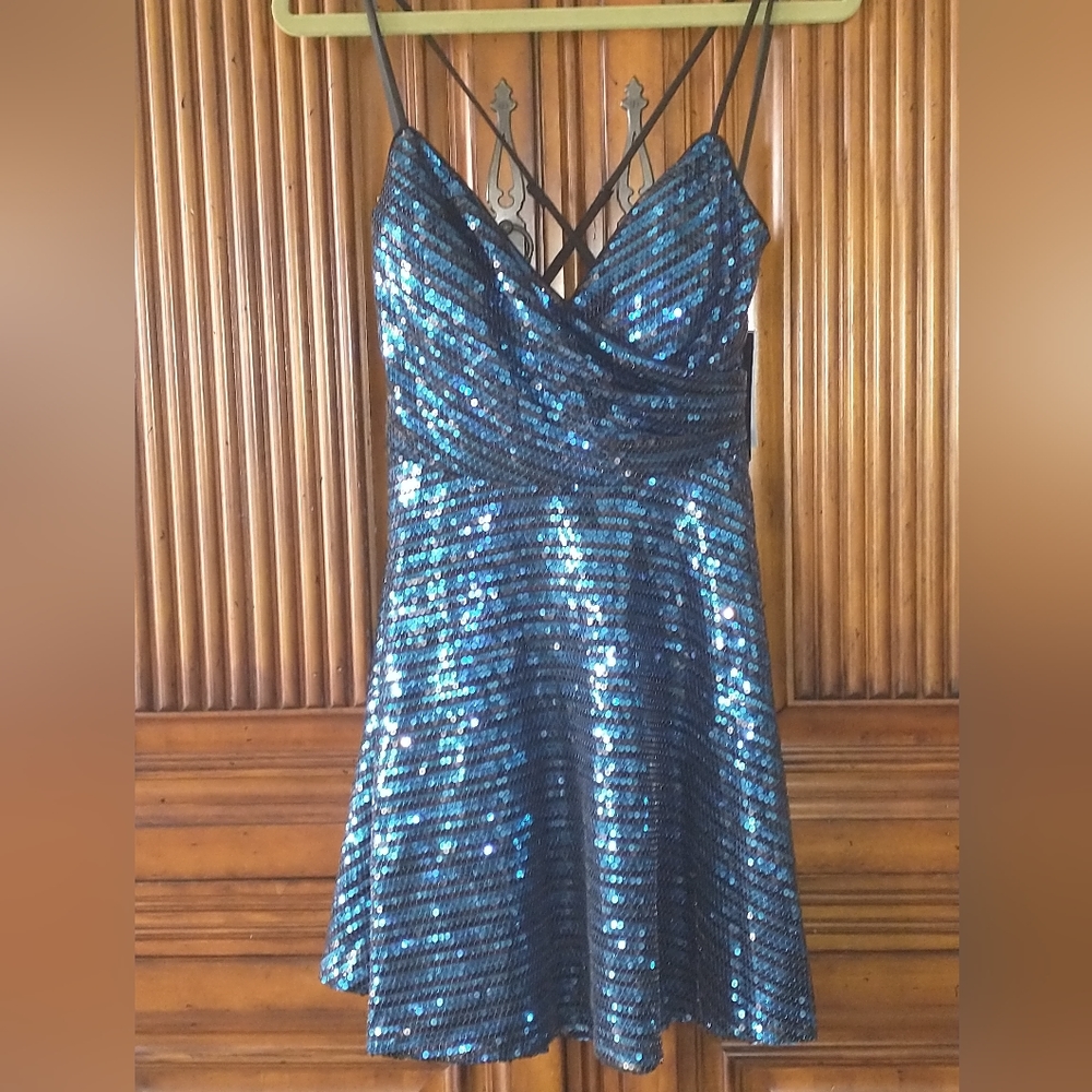 Sparkly Black and Blue Sequin Holiday Dress Size 9/10 New with Tags